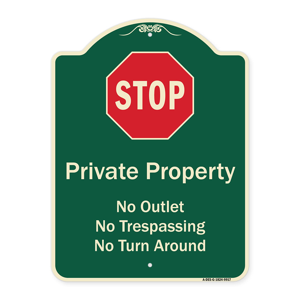Private Property No Outlet No Trespassing Or Turn Around With Stop Symbol