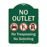 No Outlet No Trespassing Or Soliciting With No Car And No U-turn Symbols