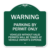 Warning Parking by Permit Only Vehicles Without Valid Permits Will Be Towed at Vehicle Owner's Expense