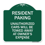 Tow Away Sign Resident Parking Unauthorized Cars Will Be Towed Away at Owner's Expense