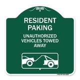 Tow Away Sign Resident Parking - Unauthorized Vehicles Towed Away (With Car Tow Graphic)
