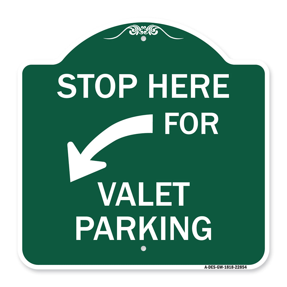 Stop Here for Valet Parking (Left Arrow)