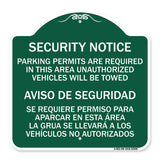 Parking Permits Are Required in This Area Unauthorized Vehicles Will Be Towed Aviso De Seguridad - Se Requiere Permiso Para Aparcar