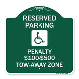 Reserved Parking Penalty $100 to $500 Tow-Away Zone with Symbol