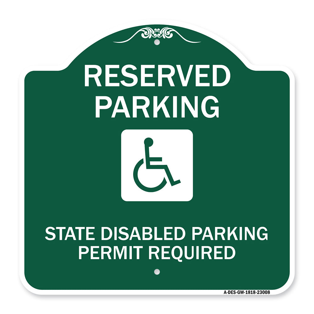 Reserved Parking State Disabled Parking Permit Required (Handicapped Symbol)