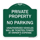 Private Property No Parking Unauthorized Vehicles Will Be Ticketed Towed at Owner's Expense (Reflective Aluminum)