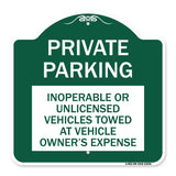 Private Parking Inoperable or Unlicensed Vehicles Towed at Vehicle Owner's Expense