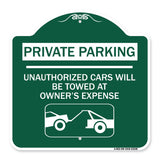 Private Parking - Unauthorized Cars Will Be Towed at Owner's Expense (With Car Towing Graphic)