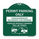 Permit Parking Only - Estacionamiento Solamente Con Permiso. Vehicles Without Permits Will Be Towed (With Car Tow Graphic)