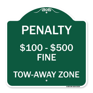 Penalty $100-$500 Fine Tow-Away Zone