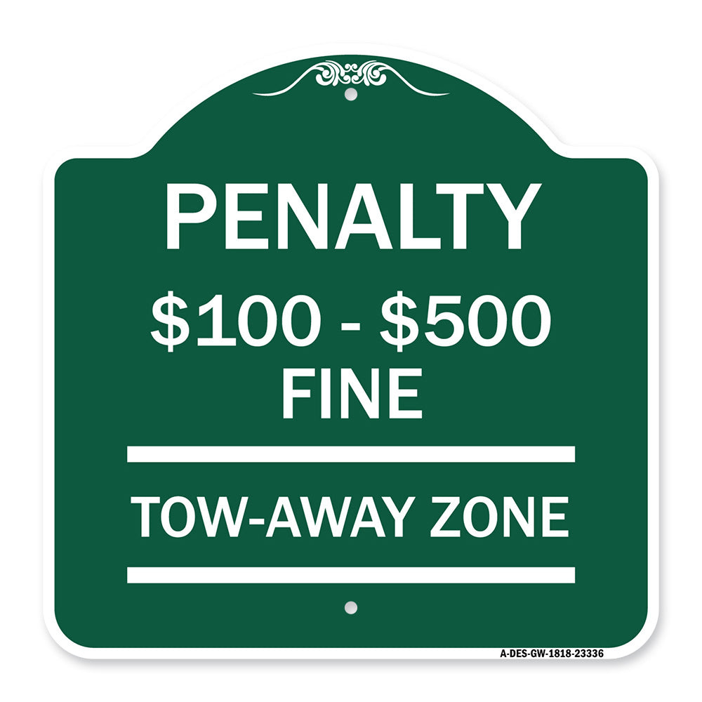 Penalty $100 - $500 Fine Tow Away Zone Virginia Handicap Supplementary Sign