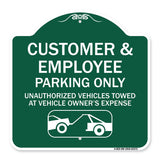 Parking Restriction Sign Customer and Employee Parking Only Unauthorized Vehicles Towed at Owner Expense with Graphic