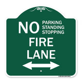 No Parking Standing or Stopping Fire Lane with Bidirectional Arrow