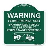 No Parking Without Permit Warning Sign Permit Parking Only Unauthorized Vehicles Will Be Towed at Vehicle Owner's Expense