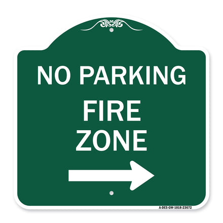 No Parking Sign Fire Zone with Right Arrow