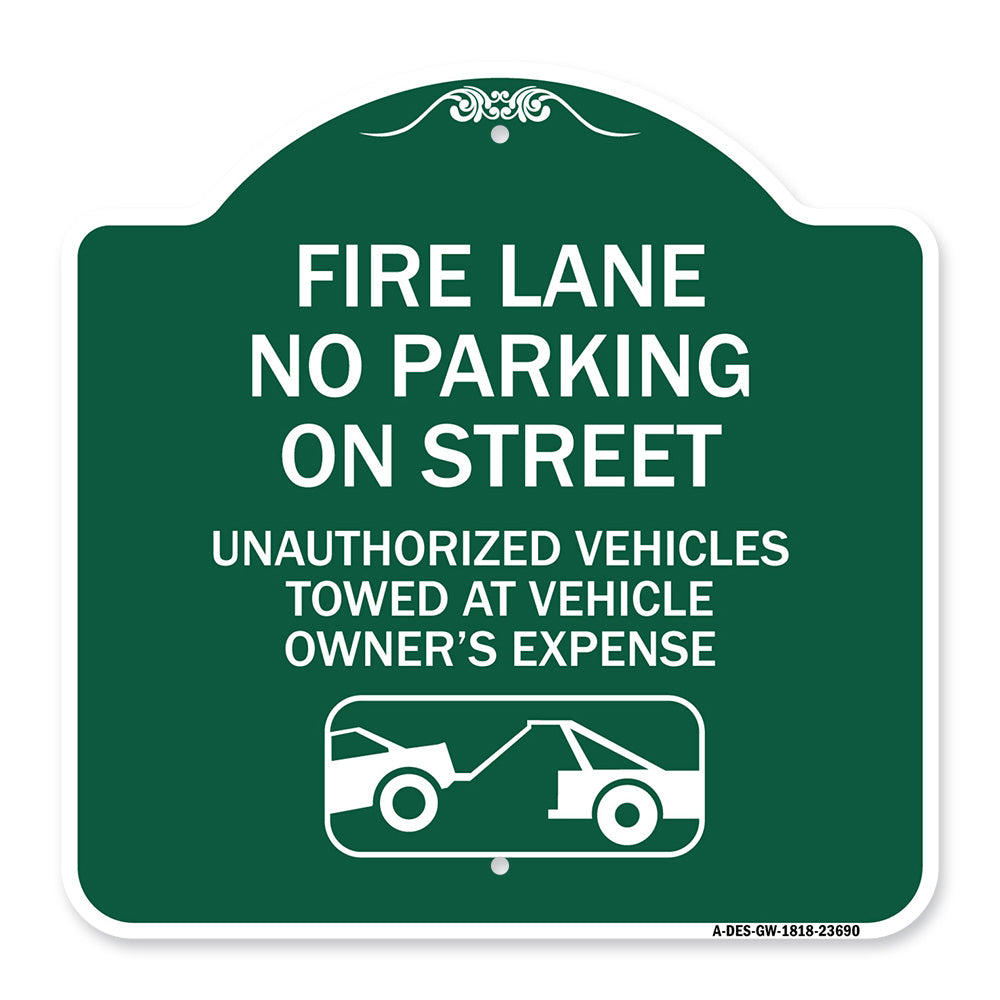 No Parking on Street Unauthorized Vehicles Towed at Vehicle Owner's Expense (With Car Tow Graphic)