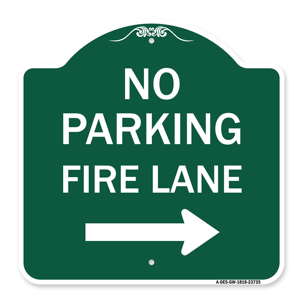 No Parking Fire Lane (With Right Arrow)