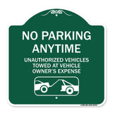 No Parking Anytime Unauthorized Vehicles Towed at Vehicle Owner's Expense (With Car Tow Graphic