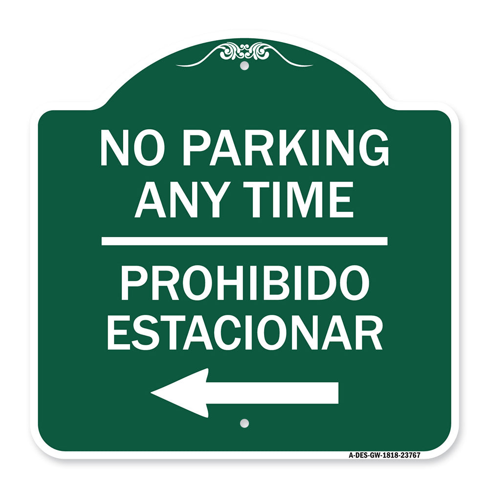 No Parking Anytime Prohibido Estacionar (With Left Arrow)