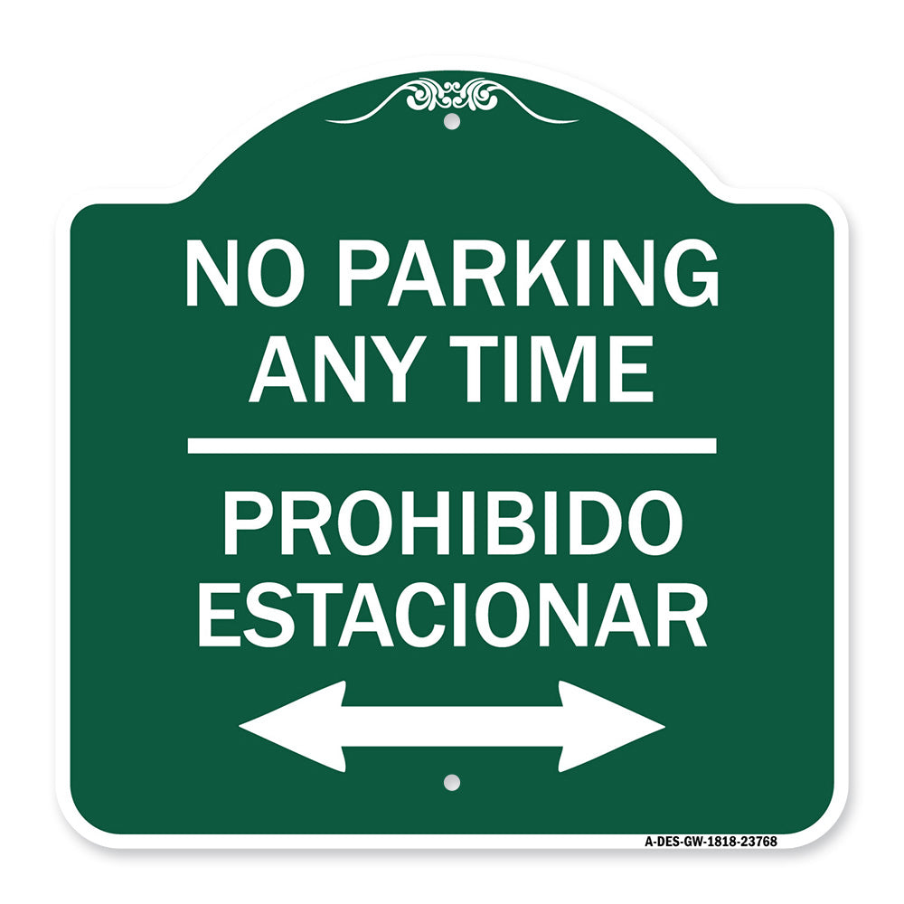 No Parking Anytime Prohibido Estacionar (With Bidirectional Arrow)
