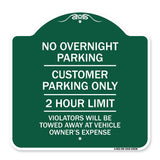 No Overnight Parking Customer Parking Only 2 Hour Limit Violators Will Be Towed at Vehicle Owner's Expense