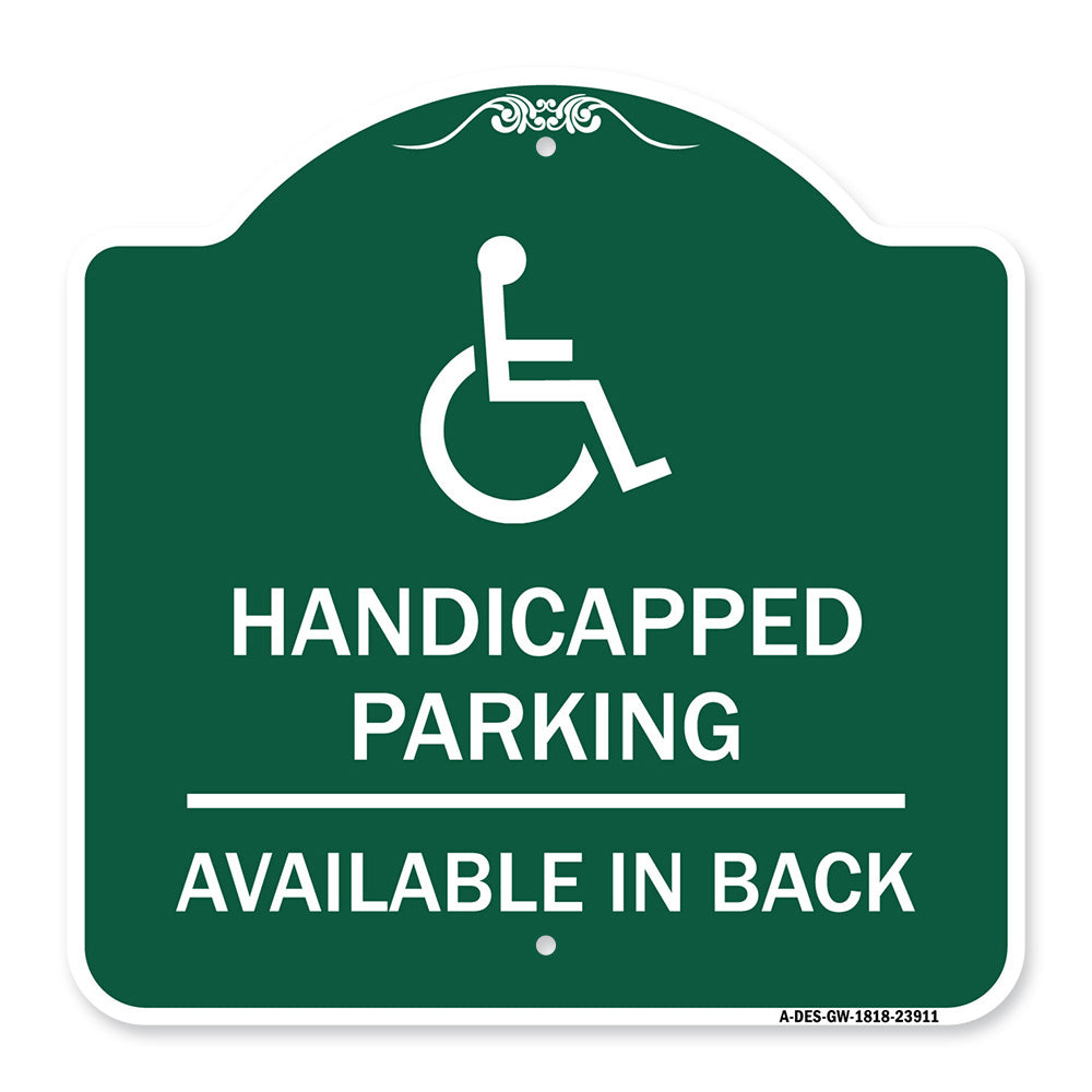 Handicapped Parking Available in Back with Graphic