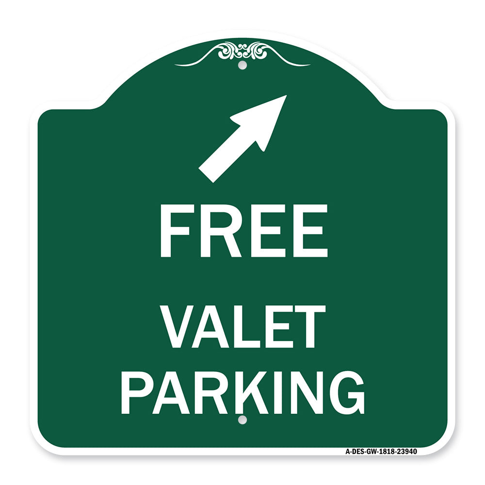Free Valet Parking with Upper Right Arrow