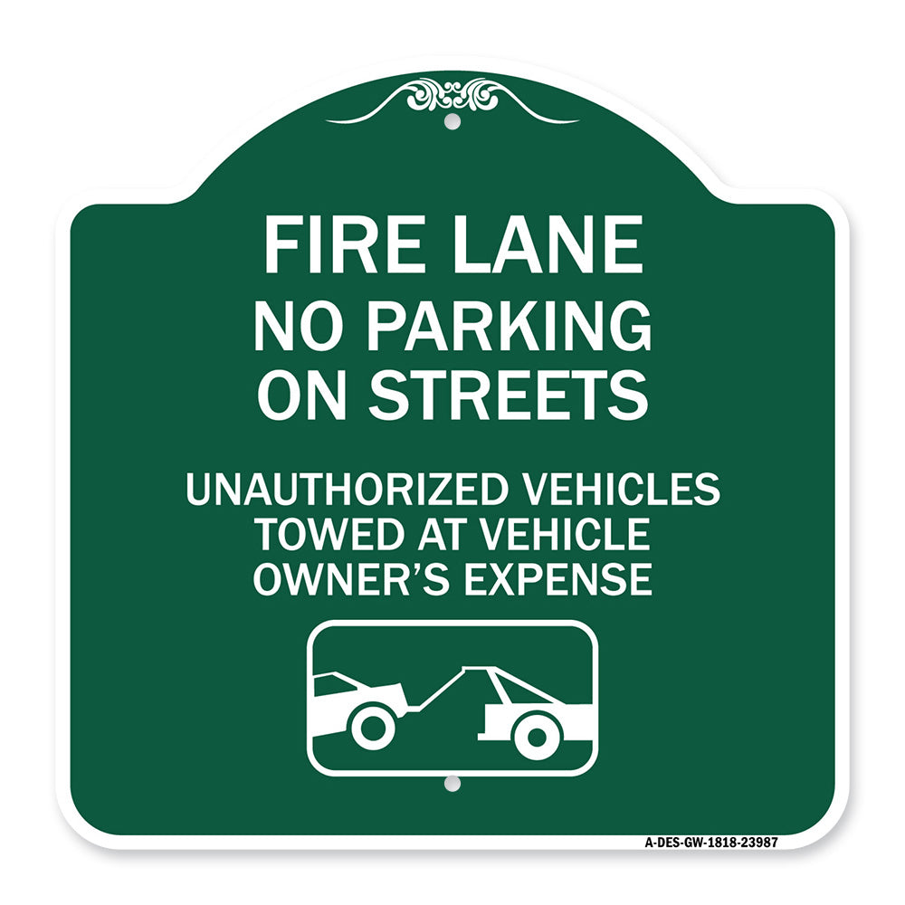 Fire Lanes No Parking on Streets Unauthorized Vehicles Towed at Owner Expense with Graphic