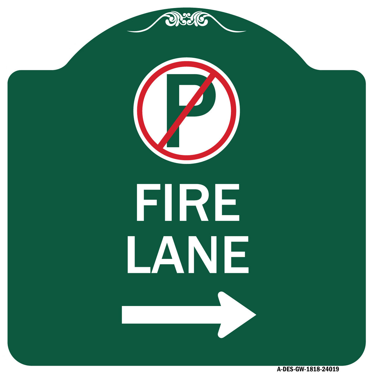 Fire Lane (No Parking Symbol and Right Arrow)