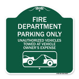 Fire Department Parking Only Unauthorized Vehicles Towed at Owner Expense with Graphic