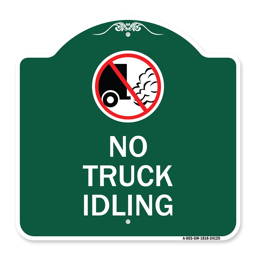 Driveway Sign No Truck Idling with Graphic