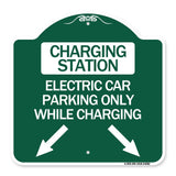 Charging Station Electric Car Parking Only While Charging with Left and Right Down Pointing Arrows
