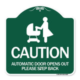 Caution - Automatic Door Opens Out Please Step Back with Graphic