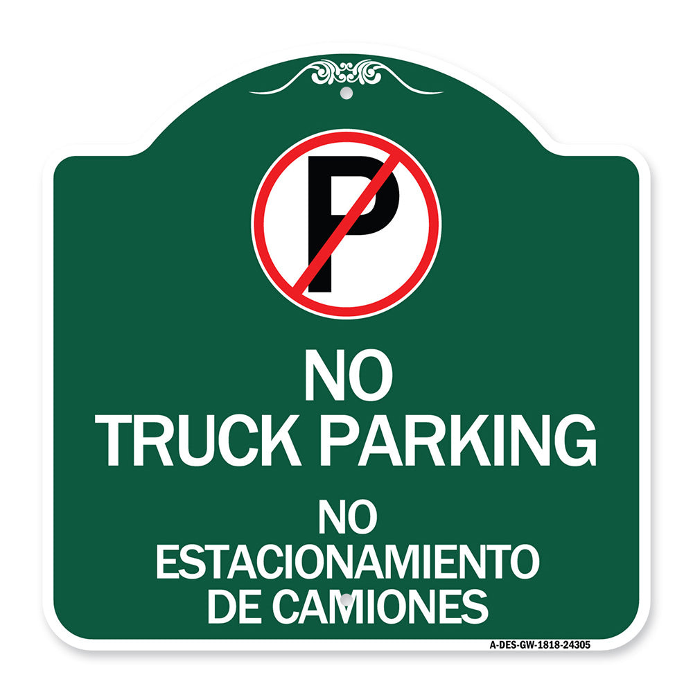 Bilingual No Parking Sign No Truck Parking No Estacionamiento De Camiones (With No Parking Symbol)