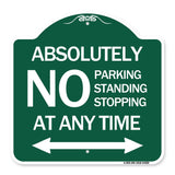 Absolutely No Parking Standing or Stopping at Anytime with Bidirectional Arrow