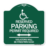 (Modern Isa Symbol) Connecticut Reserved Parking Permit Required Violators Will Be Fined Min $150 (With Double Arrow)