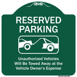 Reserved Parking Unauthorized Vehicles Will Be Towed Away At Owner Expense With Graphic