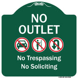No Outlet No Trespassing Or Soliciting With No Car And No U-turn Symbols