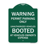 Warning Permit Parking Only Unauthorized Vehicles Booted at Vehicle Owner's Expense