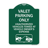 Valet Parking Only Unauthorized Vehicles Towed at Owner Expense with Graphic