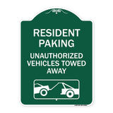 Tow Away Sign Resident Parking - Unauthorized Vehicles Towed Away (With Car Tow Graphic)