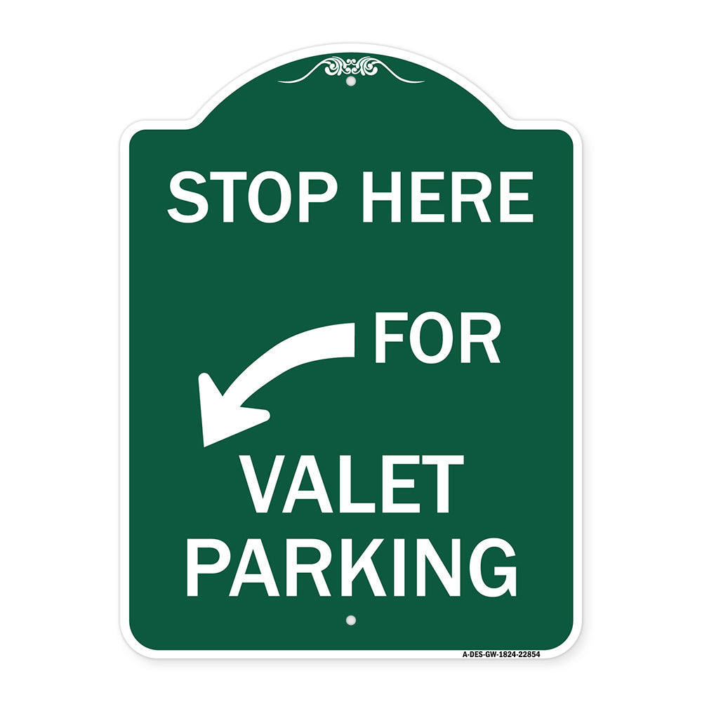 Stop Here for Valet Parking (Left Arrow)