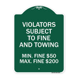 R7-8f Violators Subject to Fine and Towing Min. Fine $50 Max Fine $200