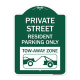 Private Street Sign Private Street Resident Parking Only Tow Away Zone (With Towing Graphic)