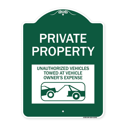 Private Property Unauthorized Vehicles Towed at Owner Expense with Graphic