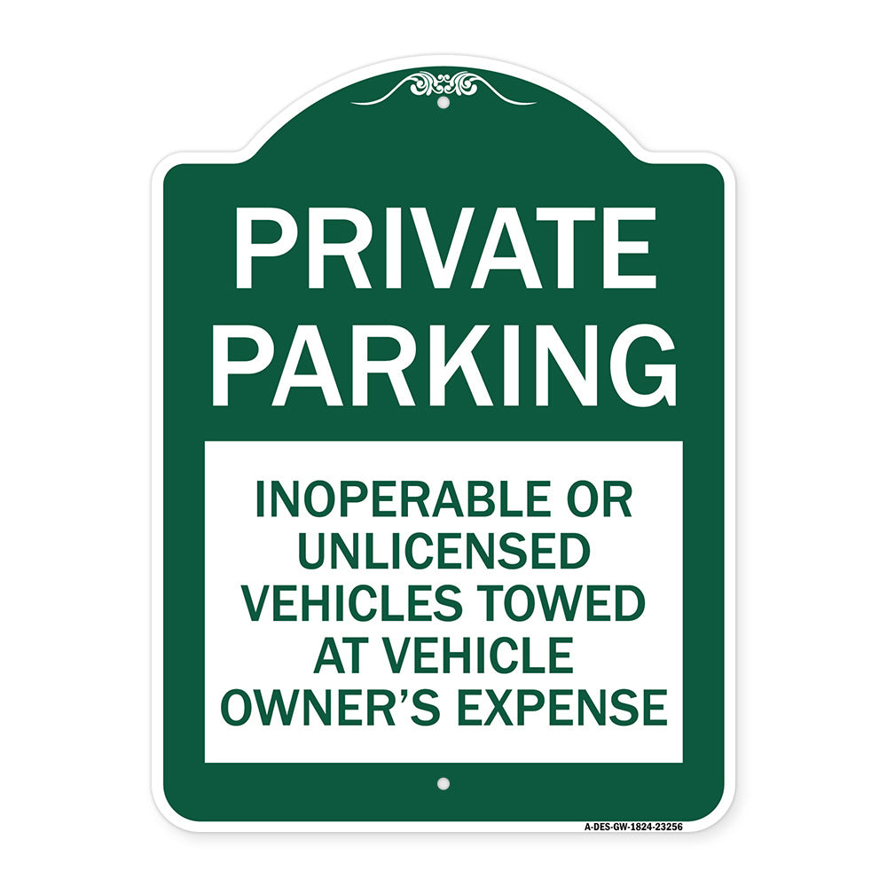 Private Parking Inoperable or Unlicensed Vehicles Towed at Vehicle Owner's Expense