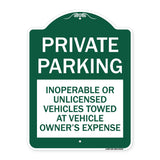Private Parking Inoperable or Unlicensed Vehicles Towed at Vehicle Owner's Expense