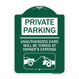 Private Parking - Unauthorized Cars Will Be Towed at Owner's Expense (With Car Towing Graphic)