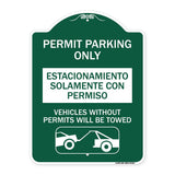 Permit Parking Only - Estacionamiento Solamente Con Permiso. Vehicles Without Permits Will Be Towed (With Car Tow Graphic)
