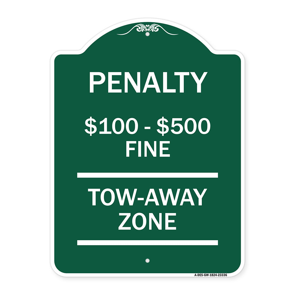 Penalty $100 - $500 Fine Tow Away Zone Virginia Handicap Supplementary Sign